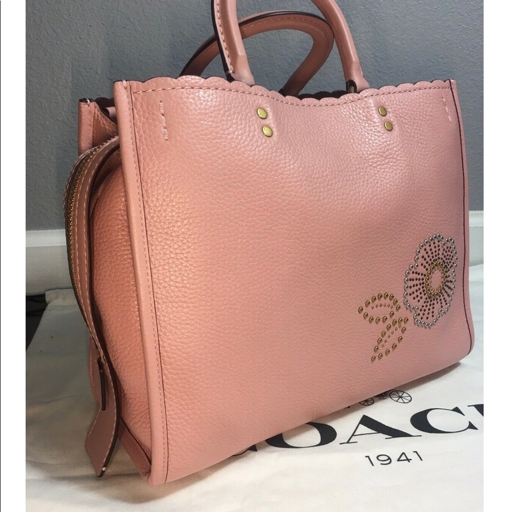 Coach Embellished Pink Leather Satchel - Picture 9 of 12
